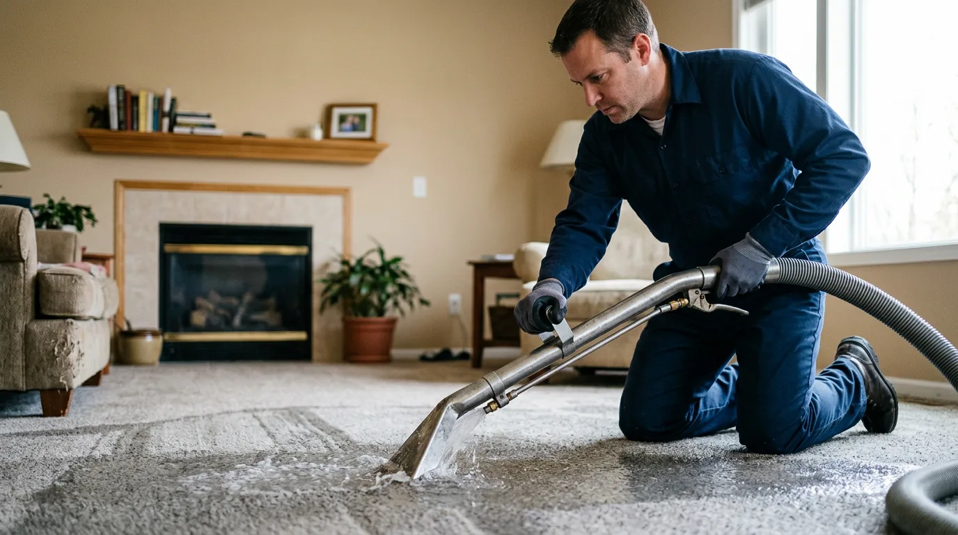 Water damage restoration technician working near Mount Olive, IL